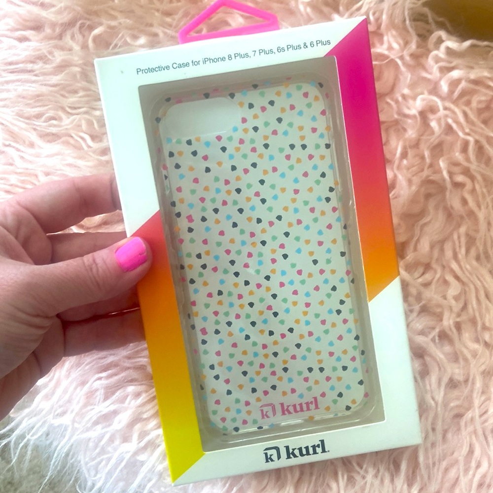 New KURL iPhone Case Clear w/ Colorful Dainty Hearts iPhone 8+ 7+ 6S+ 6+